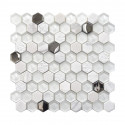 Mosaïque hexagonale 3x3.5 blanche en pierre et verre