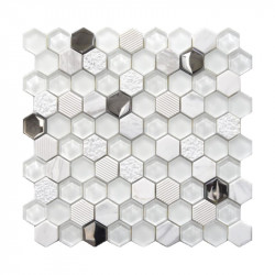 mosaique-hexagone-sur -trame-en-pierre-blanche-et-verre