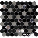 Mosaïque hexagonale noire 3x3.5 en pierre et verre