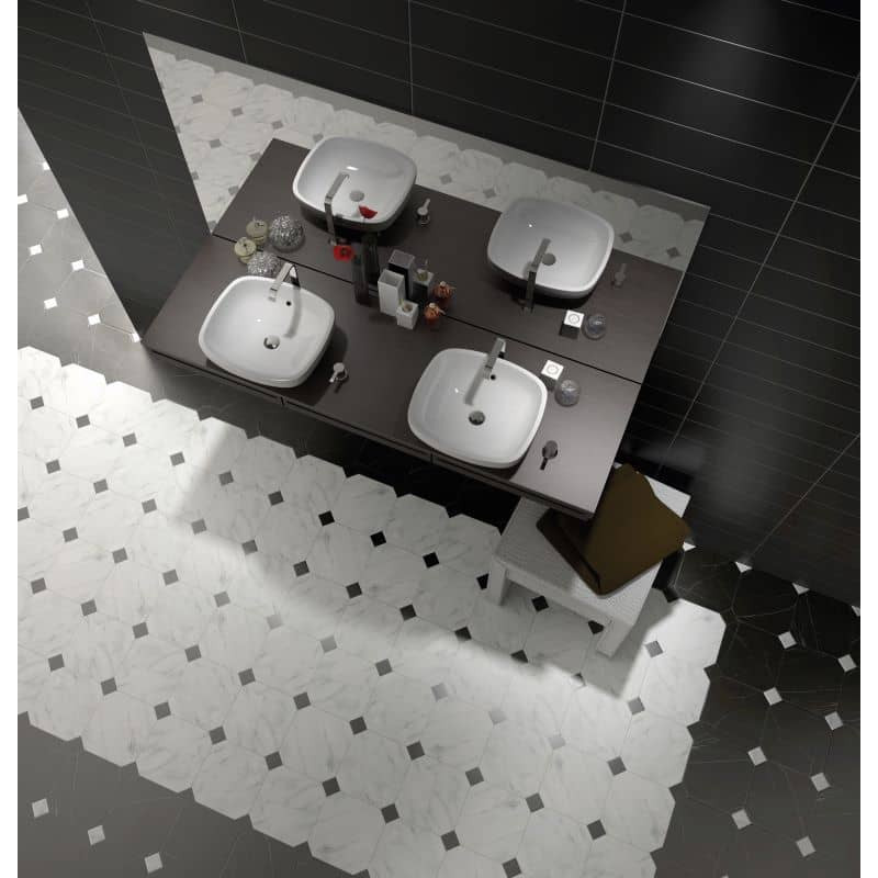 carrelage-octogonal-marbre-noir-a-cabochons-20x20-octagon-marmol-blanco-sol-salle-de-bain