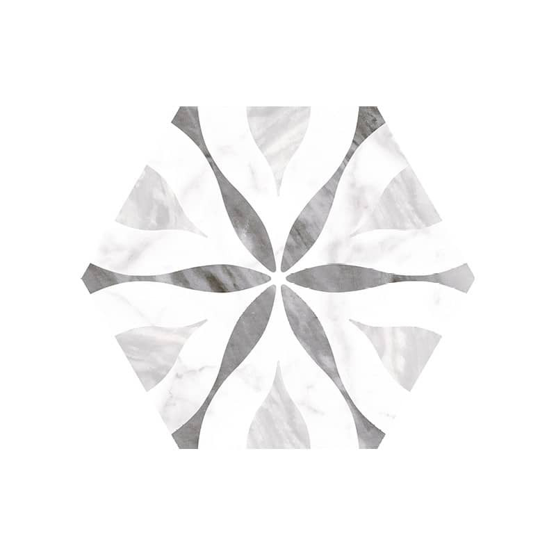 carrelage-sol hexagonal-bardiglio-decor-flower-175x20-hexagon
