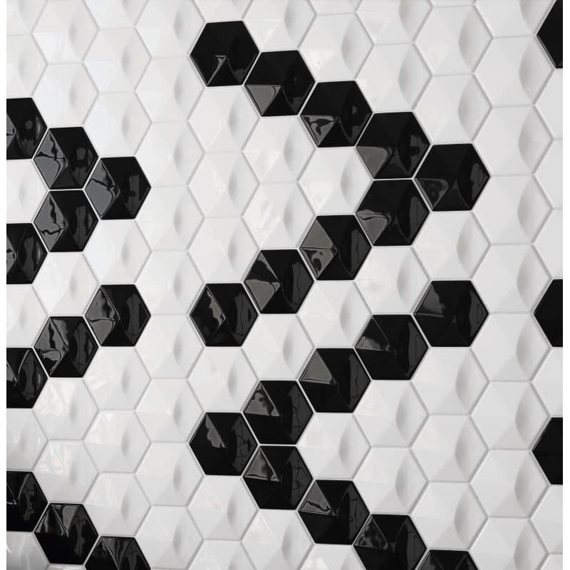 mur-cuisine-carrelage-hexagonal-blanc-mat-a-relief-3D-Oberland 124x107-mm