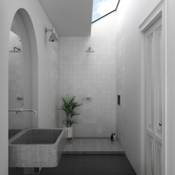 Faience-La-Riviera-13.2x13.2-blanc-brillant-aux-murs-salle-de-bains