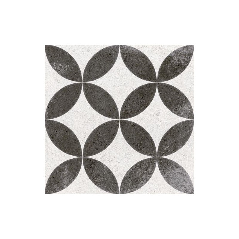 carreau-ciment-imitation-noir-blanc-motif-fleur-aspect-vieilli-20x20-Kare-negro