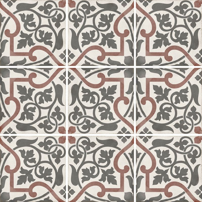 carrelage-carreaux-de-ciment-motif-rouge-et-gris-floral-20x20-art-nouveau-Folies-bergere