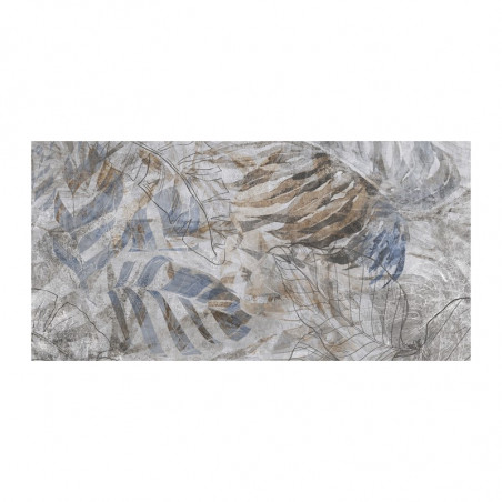 carreau-salle-de-bains-60x120-rectifie-Metal-Tremiti-decor-feuille-fond-gris-feuille-bleu