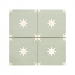 carrelage-44x44-gres-cerame-imitation-carreau-de-ciment-vert-clair-avec-motif-etoile-blanche-ref-Star-Sage