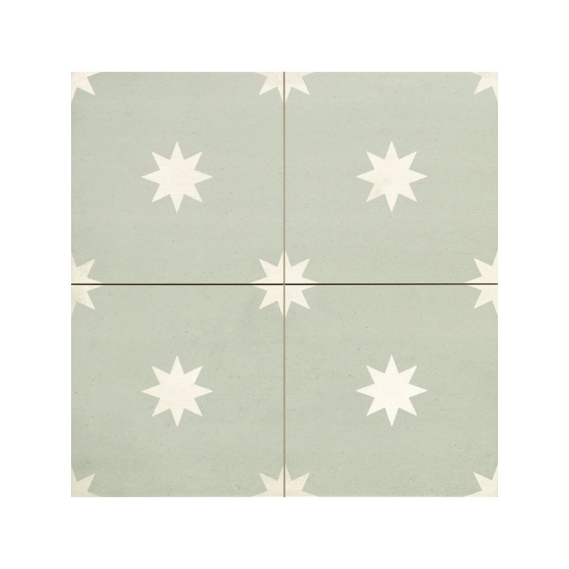 carrelage-44x44-gres-cerame-imitation-carreau-de-ciment-vert-clair-avec-motif-etoile-blanche-ref-Star-Sage