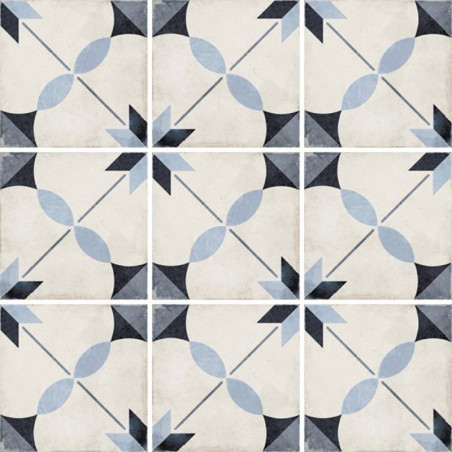 carrelage-sol-gres-cerame-imitation-carreau-ciment-motif-etoile-bleu-blanc-noir-Art-nouveau-Arcade-blue-20x20-cm