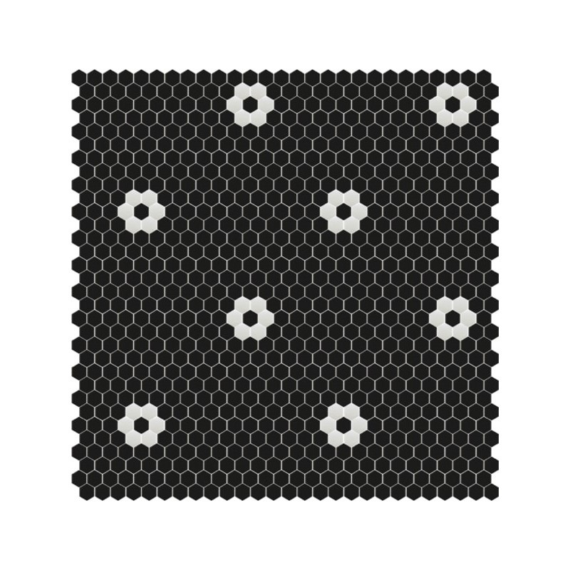 mosaique-hexagonale-sur-trame-flores-negro-25x25-mm-noir-et-blanc